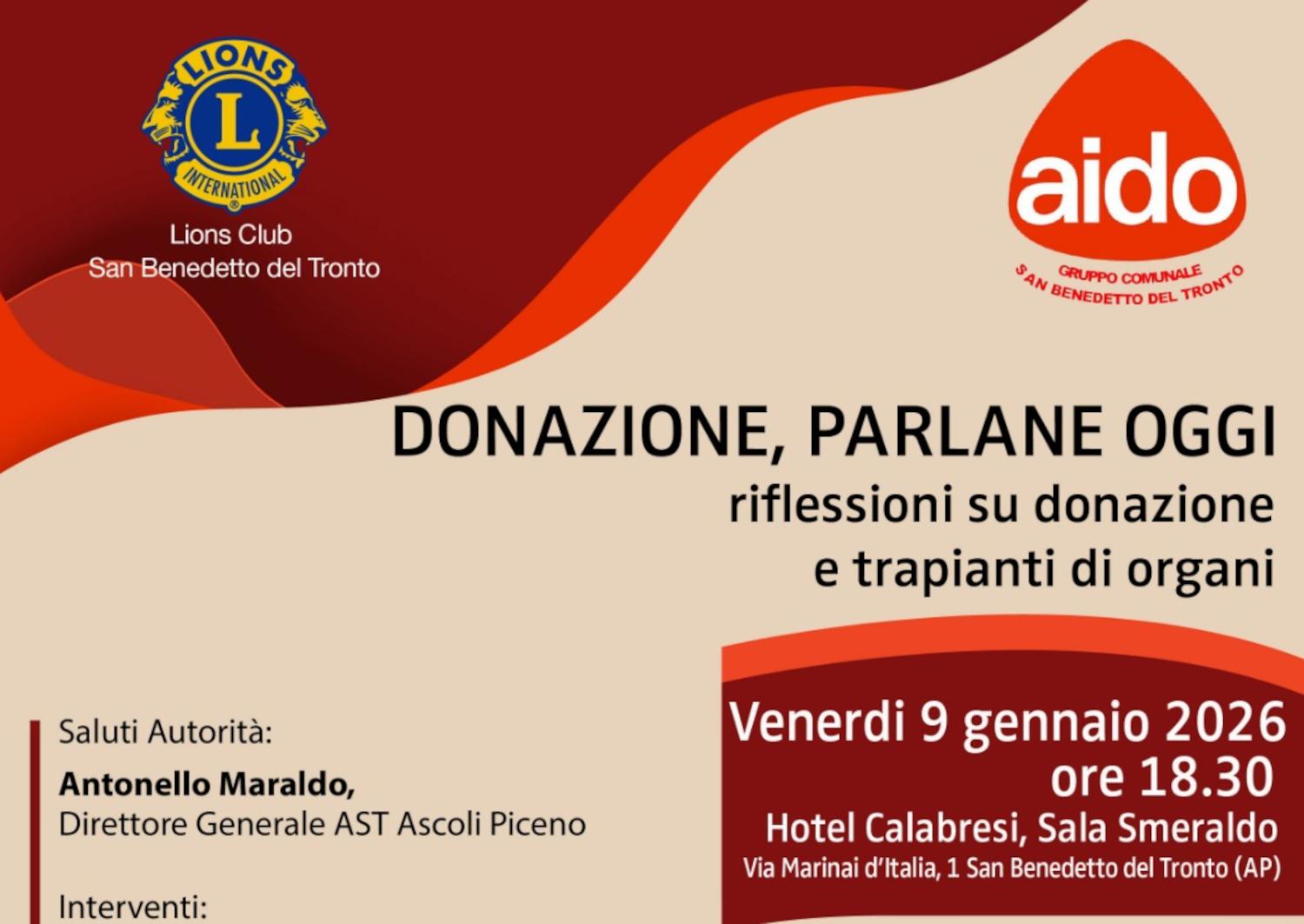 'Donazione, parlane oggi': il Lions Club e l’Aido organizzano un incontro pubblico