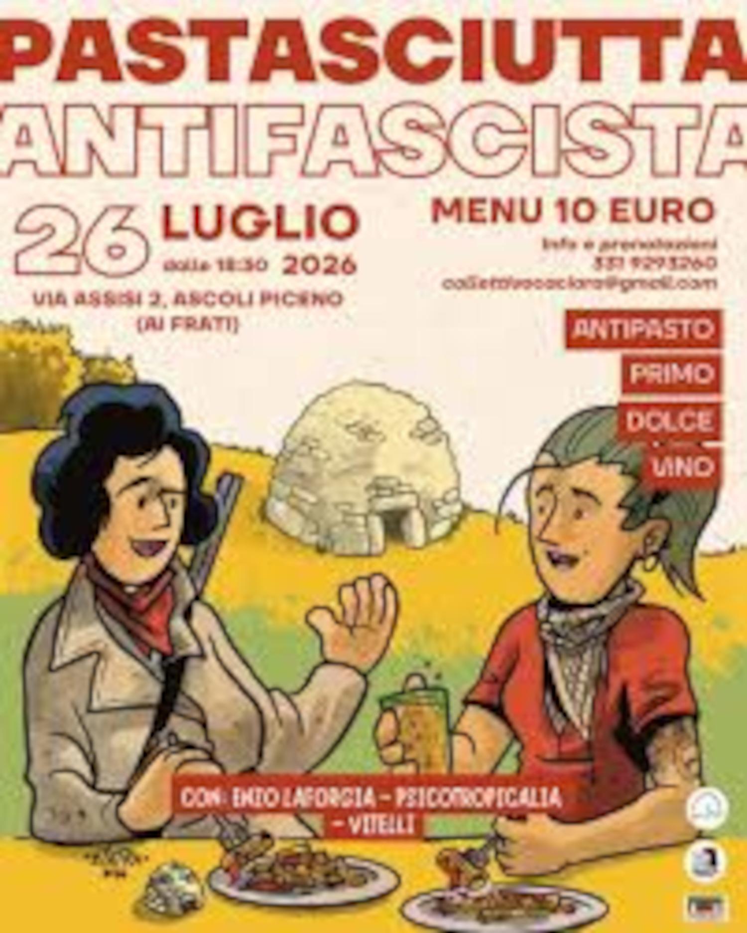 Pastasciutta Antifascista prevista per domenica 26 luglio subirà uno spostamento