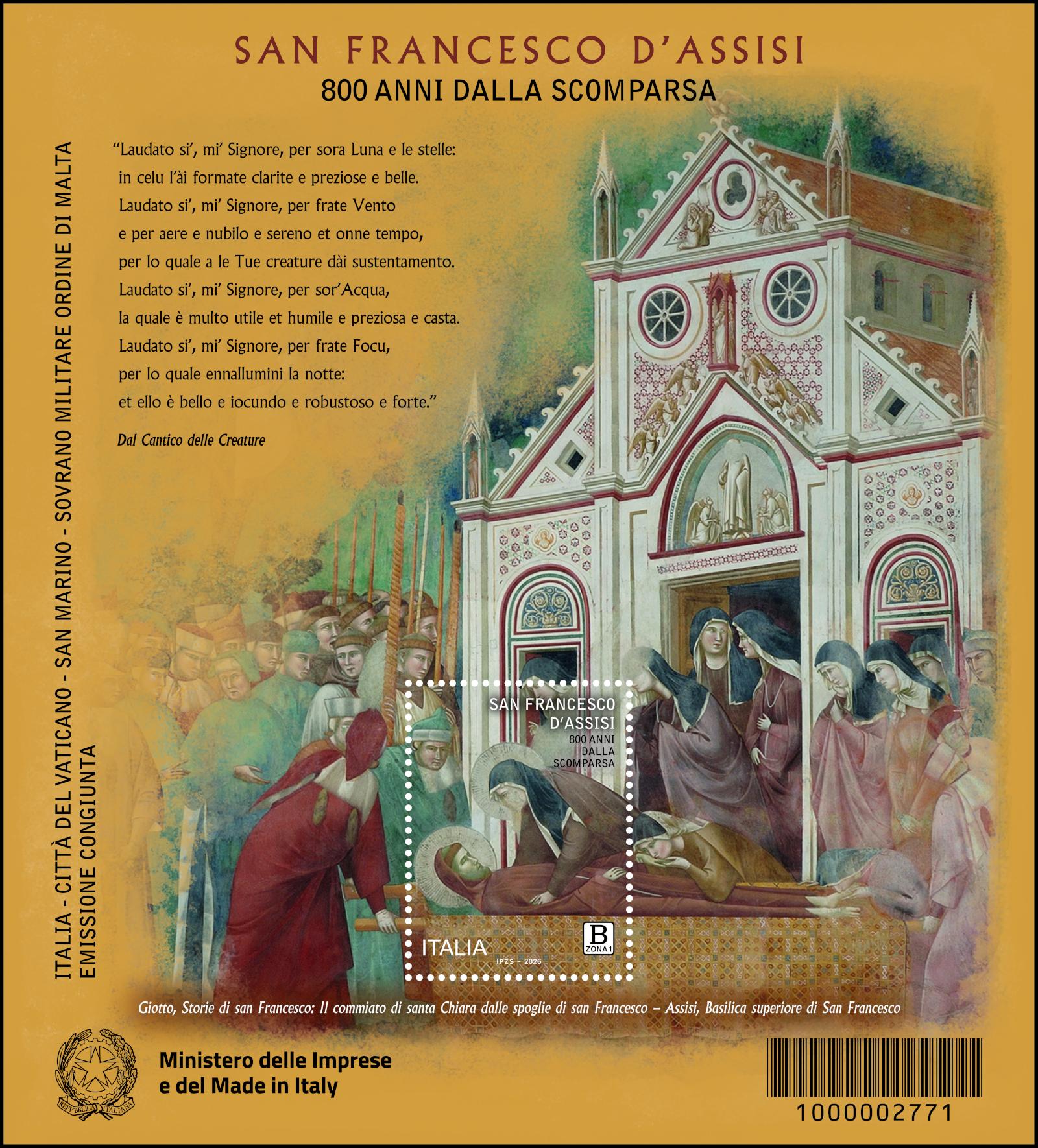 Filatelia: presentati i francobolli commemorativi di San Francesco d'Assisi nell'800° anniversario della scomparsa 