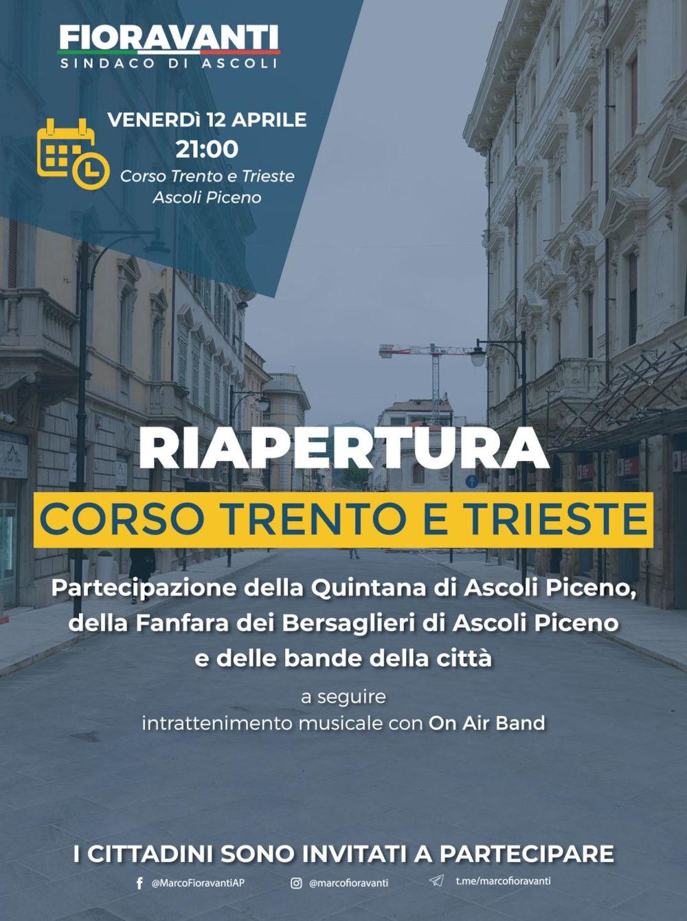 Stasera alle 21 riapertura ufficiale di Corso Trento e Trieste
