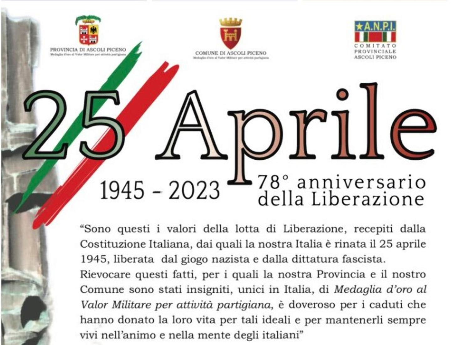 Ricorrenza del 25 aprile, le celebrazioni per il 78° anniversario della Liberazione 