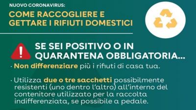Modalità di smaltimento dei rifiuti domestici per emergenza coronavirus in conformità alla nota informativa dell'Istituto Superiore di Sanità
